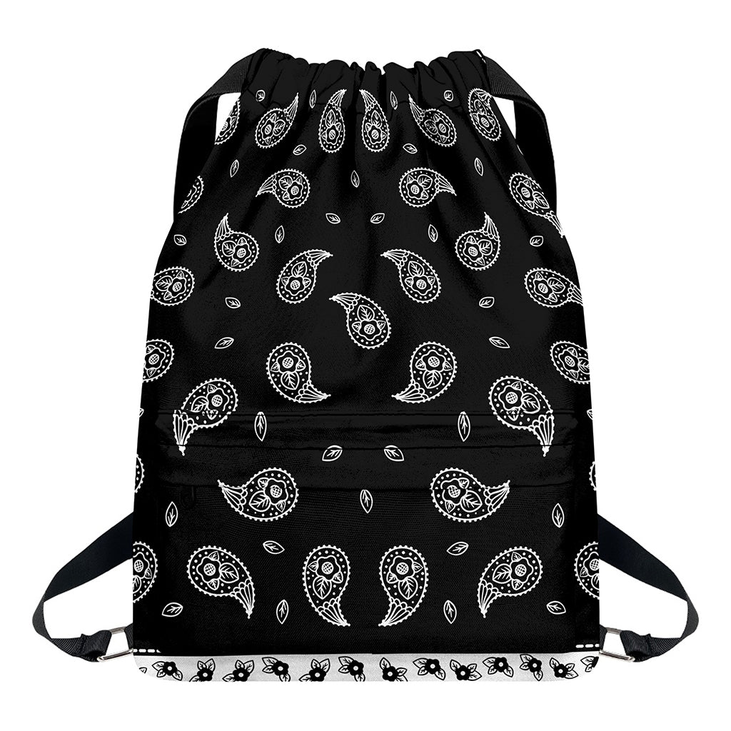 Black And White Bandana Print Drawstring Backpack