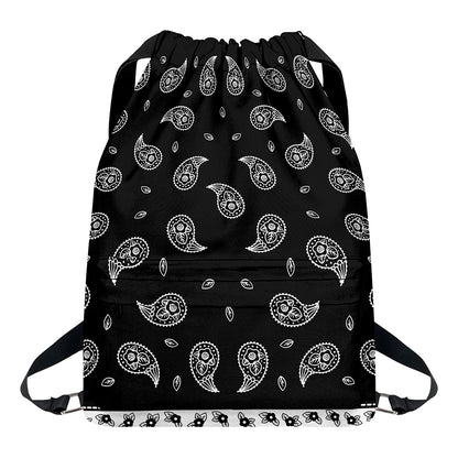 Black And White Bandana Print Drawstring Backpack