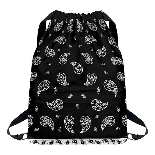 Black And White Bandana Print Drawstring Backpack
