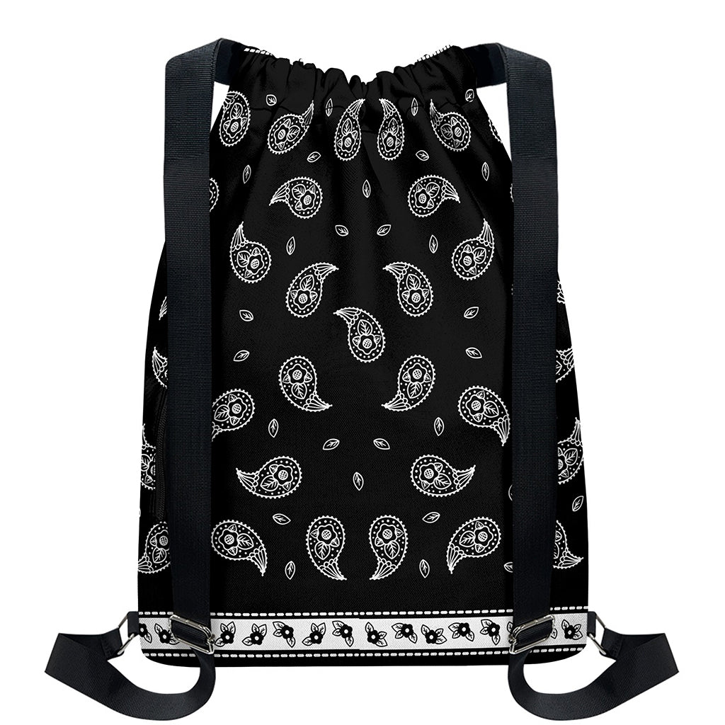Black And White Bandana Print Drawstring Backpack