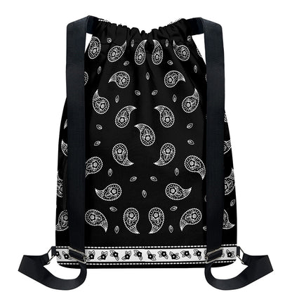 Black And White Bandana Print Drawstring Backpack