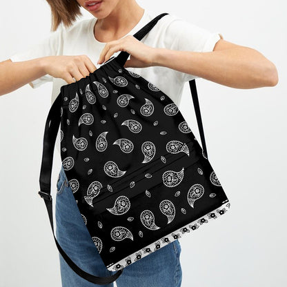 Black And White Bandana Print Drawstring Backpack