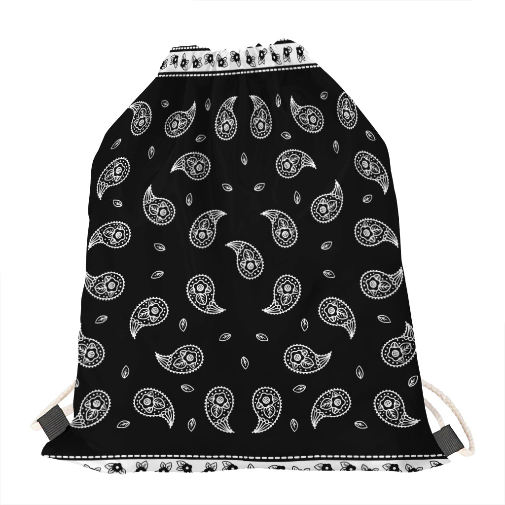 Black And White Bandana Print Drawstring Bag