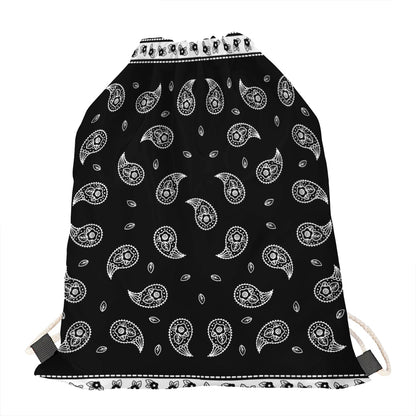 Black And White Bandana Print Drawstring Bag