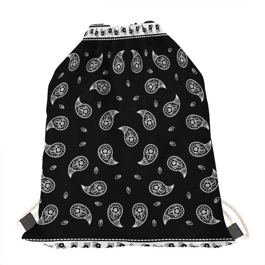 Black And White Bandana Print Drawstring Bag