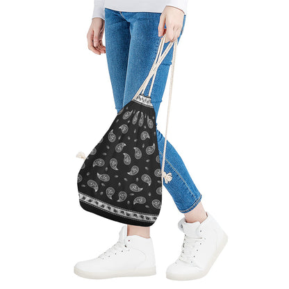 Black And White Bandana Print Drawstring Bag