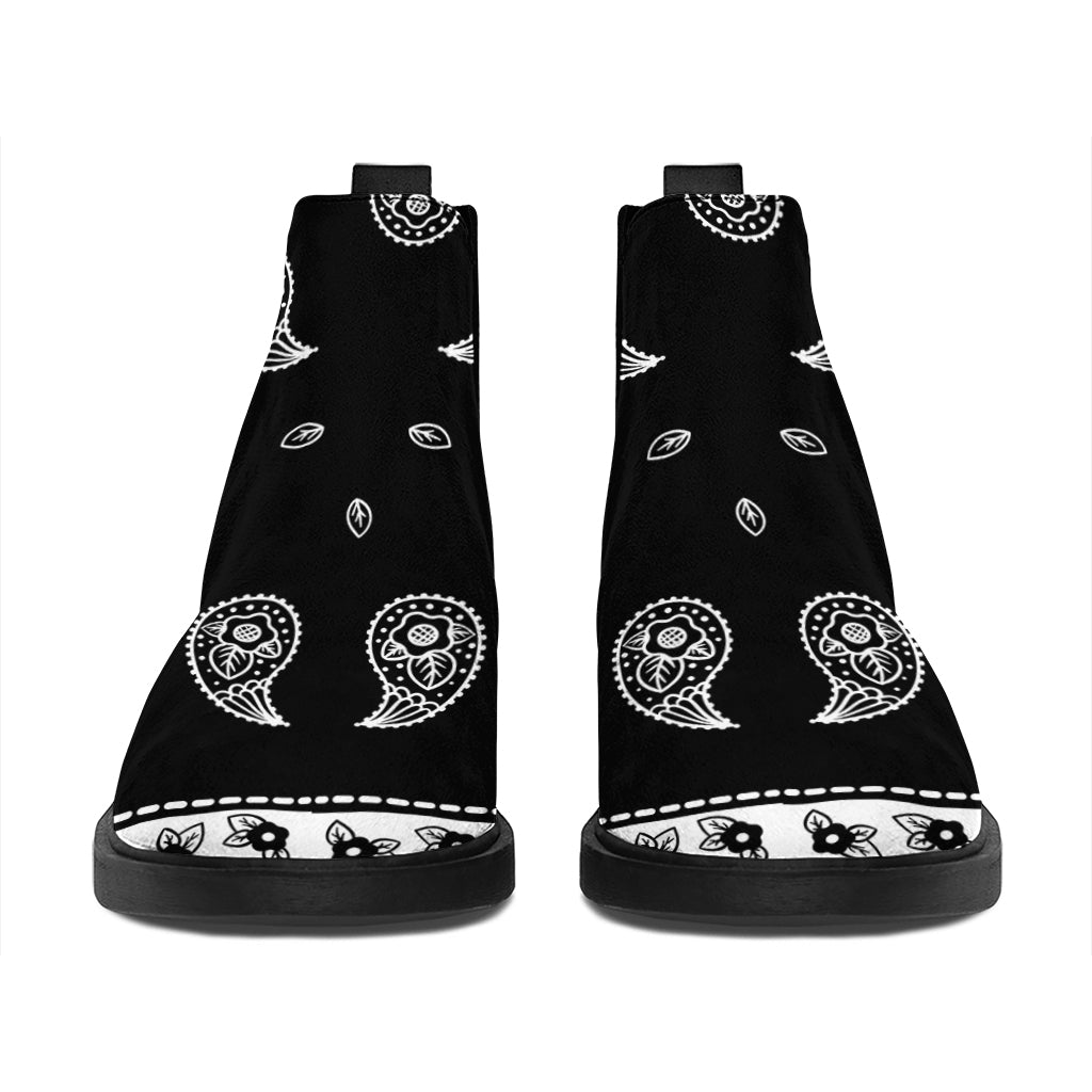 Black And White Bandana Print Flat Ankle Boots