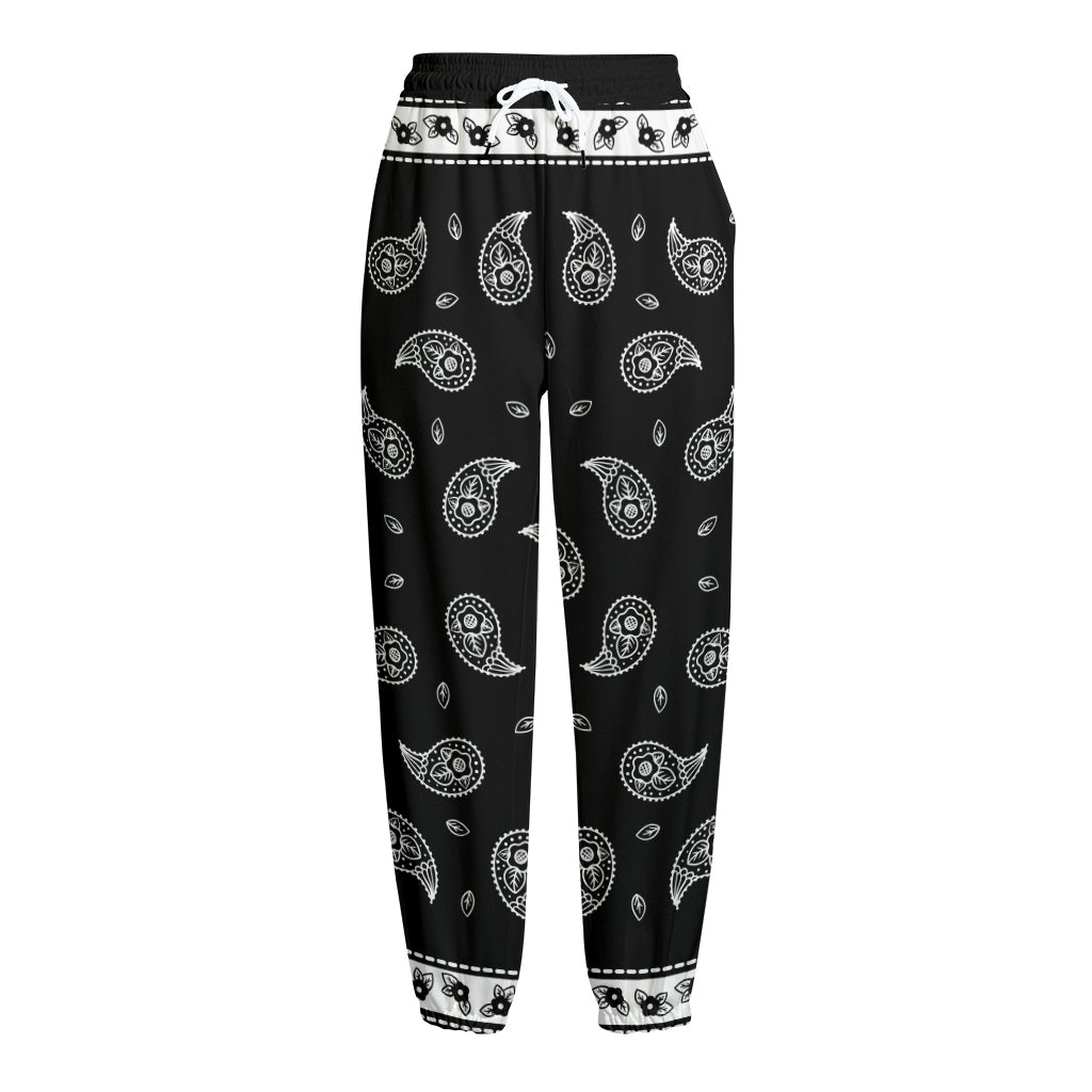 Black And White Bandana Print Fleece Lined Knit Pants