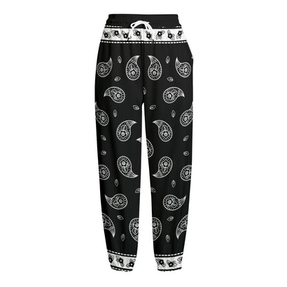 Black And White Bandana Print Fleece Lined Knit Pants