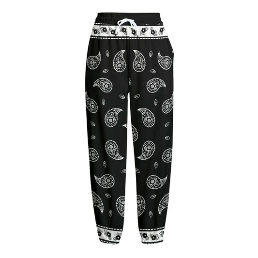 Black And White Bandana Print Fleece Lined Knit Pants