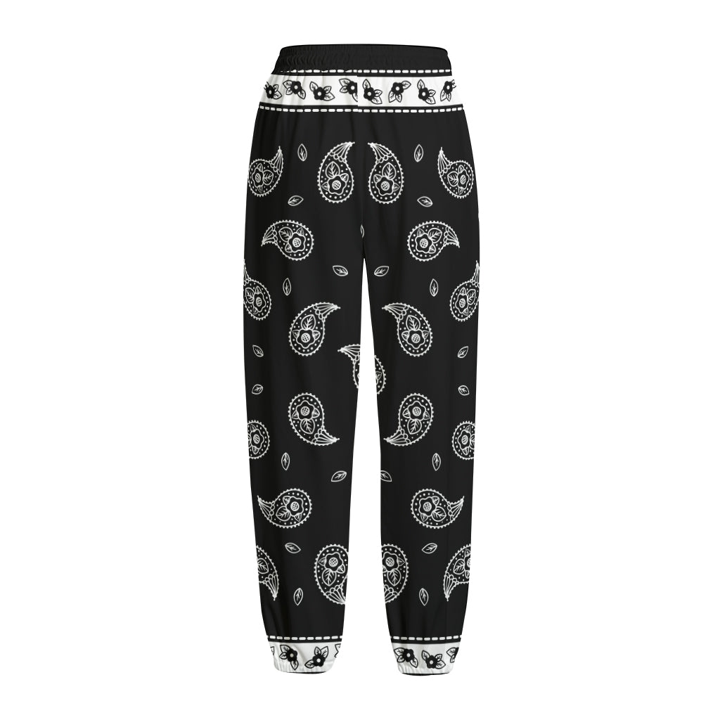 Black And White Bandana Print Fleece Lined Knit Pants