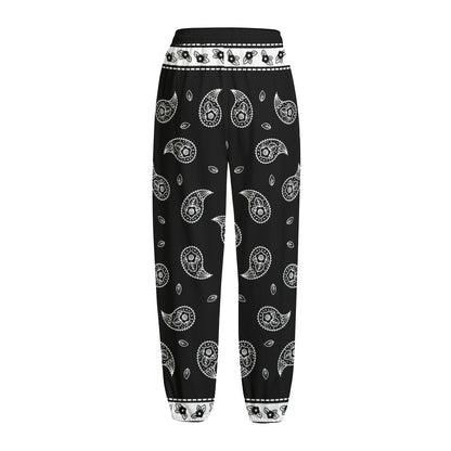 Black And White Bandana Print Fleece Lined Knit Pants