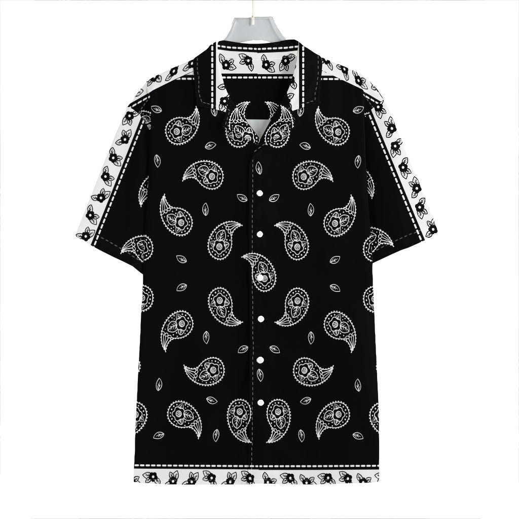 Black And White Bandana Print Hawaiian Shirt