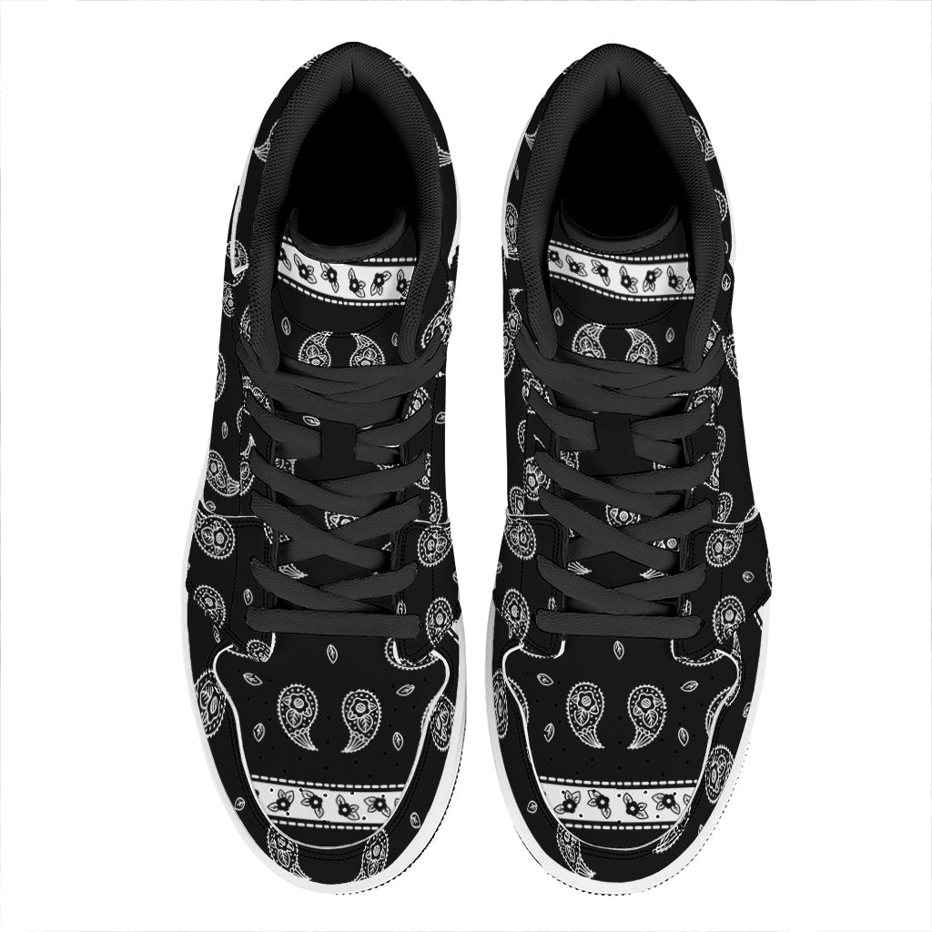 Black And White Bandana Print High Top Leather Sneakers