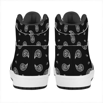 Black And White Bandana Print High Top Leather Sneakers