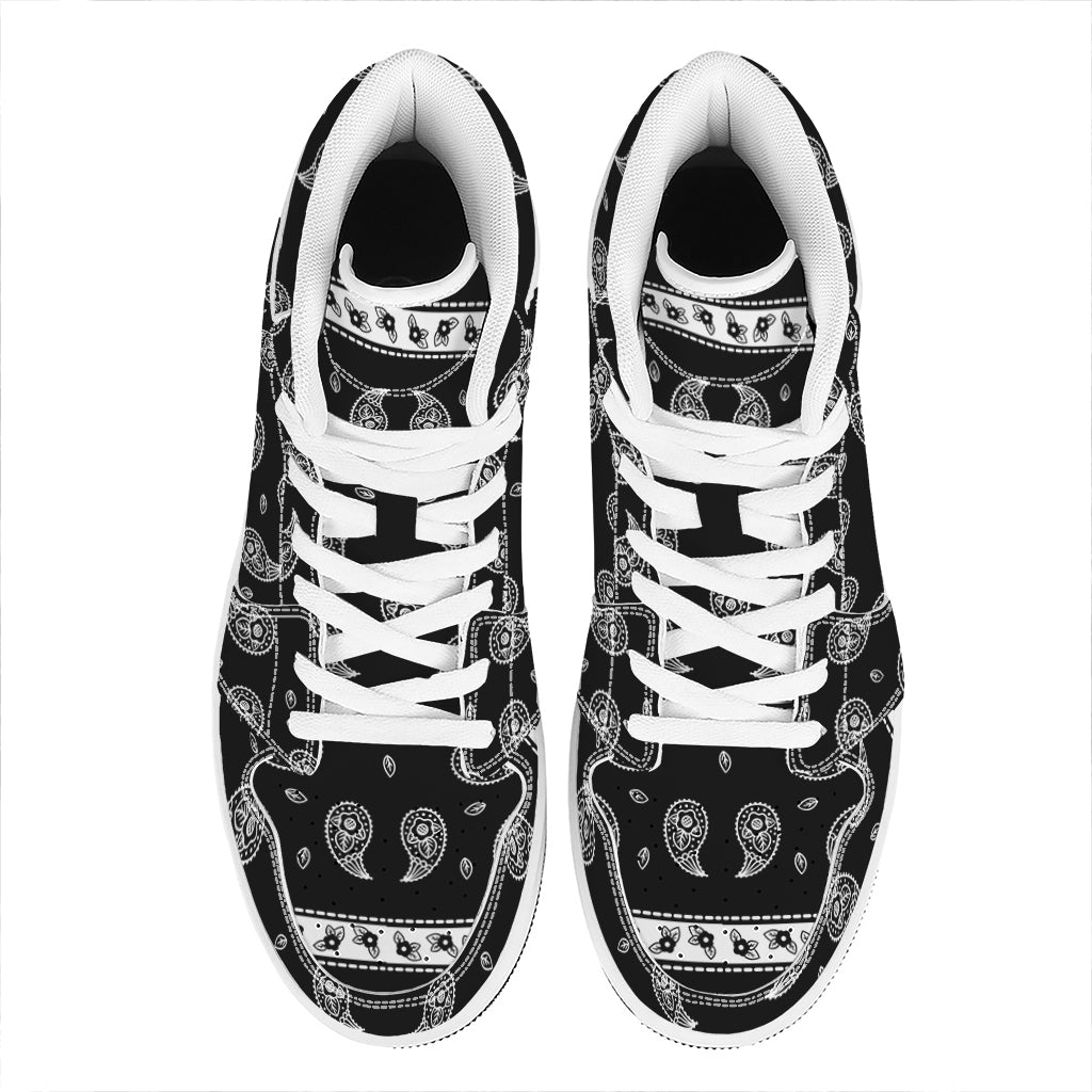Black And White Bandana Print High Top Leather Sneakers