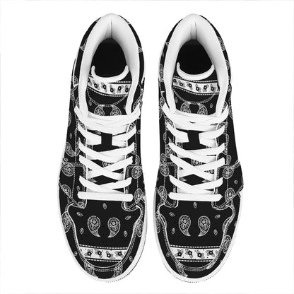 Black And White Bandana Print High Top Leather Sneakers