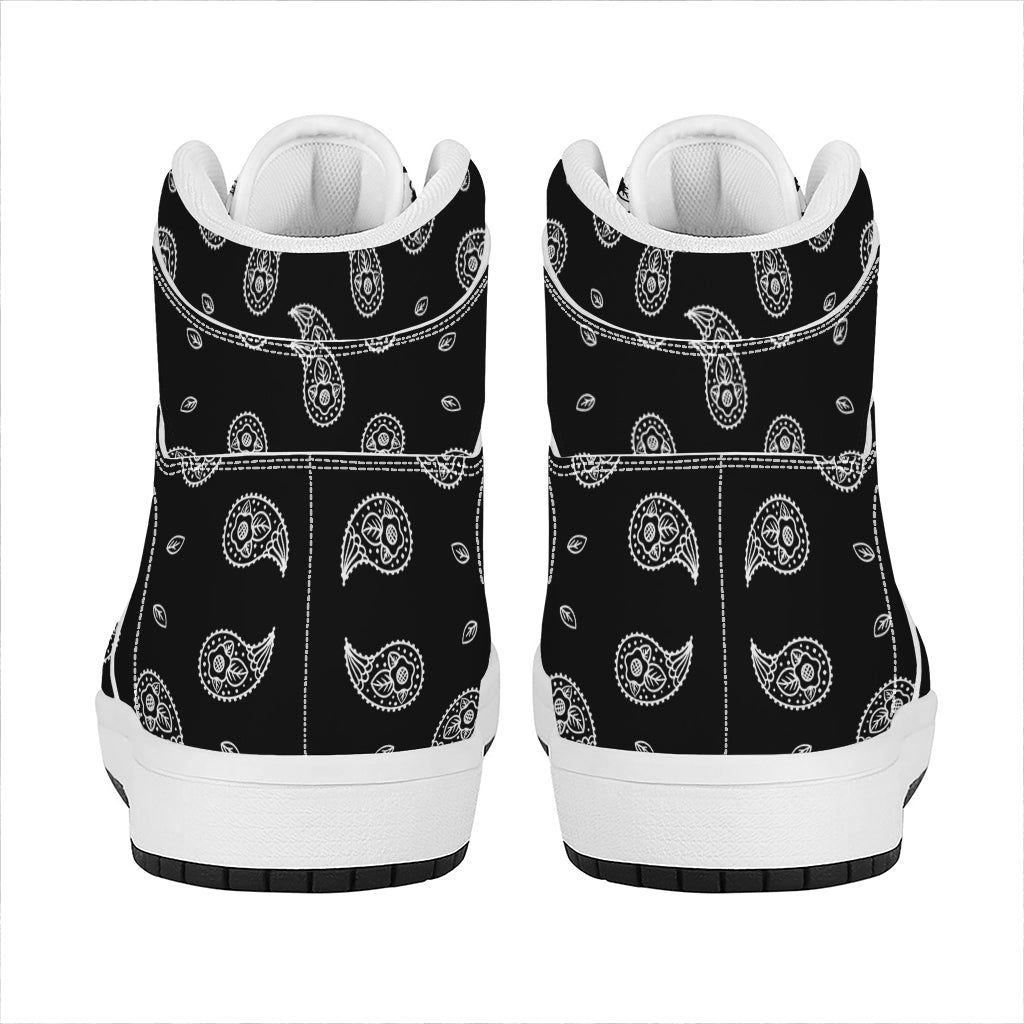 Black And White Bandana Print High Top Leather Sneakers