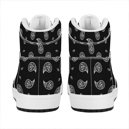 Black And White Bandana Print High Top Leather Sneakers