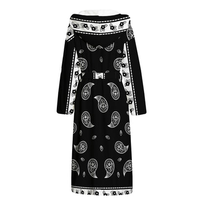 Black And White Bandana Print Hooded Bathrobe