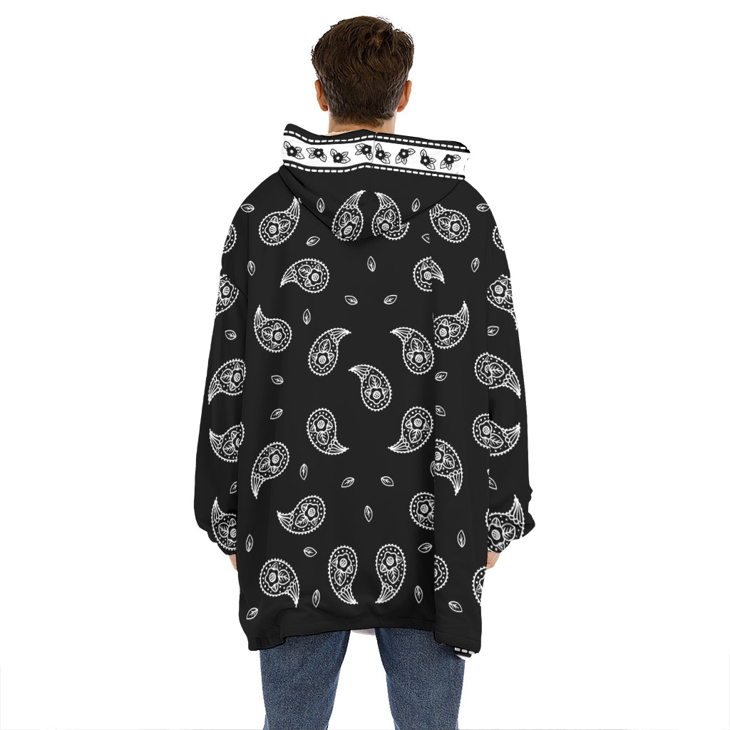 Black And White Bandana Print Hoodie Blanket