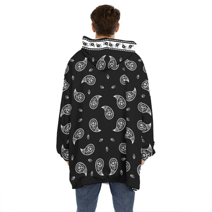 Black And White Bandana Print Hoodie Blanket
