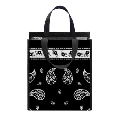 Black And White Bandana Print Insulated Lunch Tote