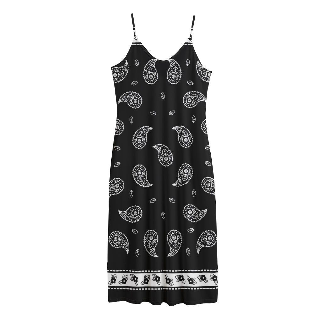 Black And White Bandana Print Jersey Midi Cami Dress