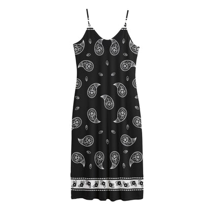 Black And White Bandana Print Jersey Midi Cami Dress