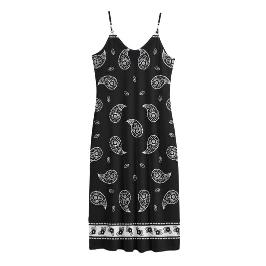 Black And White Bandana Print Jersey Midi Cami Dress
