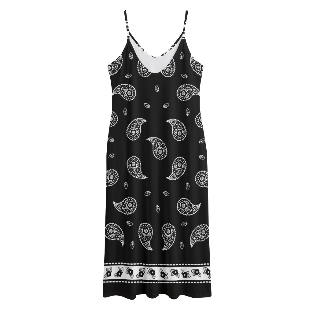 Black And White Bandana Print Jersey Midi Cami Dress