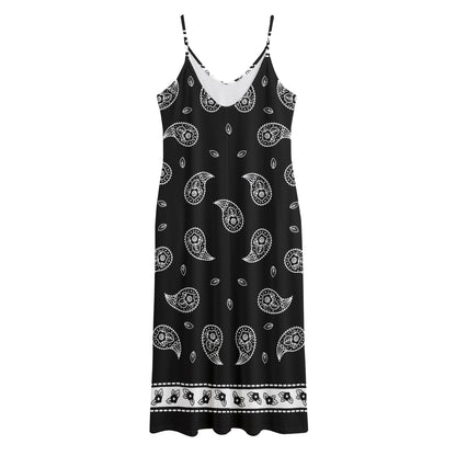 Black And White Bandana Print Jersey Midi Cami Dress