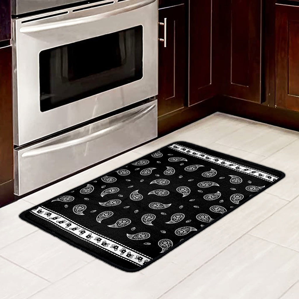 Black And White Bandana Print Kitchen Mat