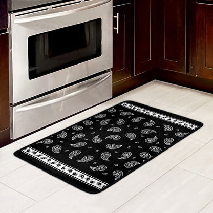 Black And White Bandana Print Kitchen Mat