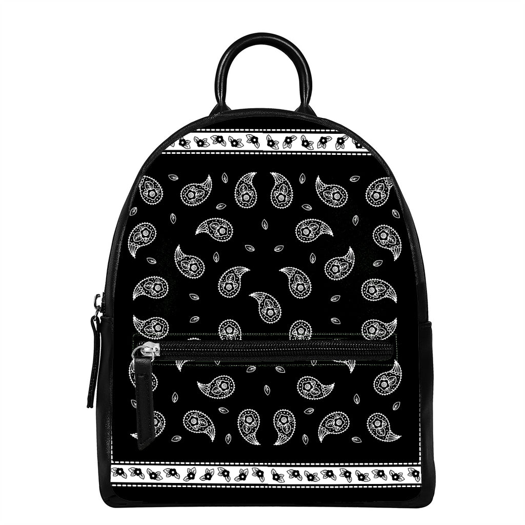 Black And White Bandana Print Leather Backpack