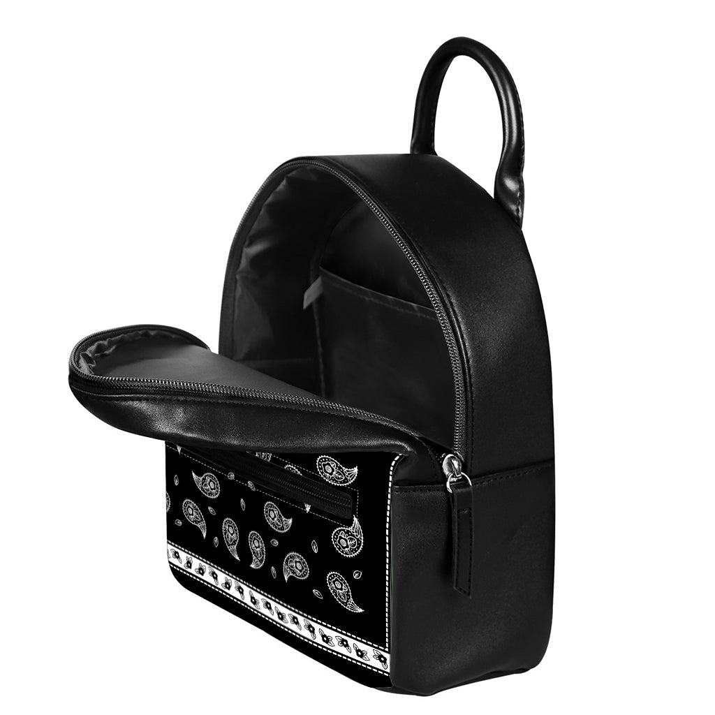 Black And White Bandana Print Leather Backpack