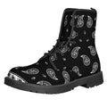 Black And White Bandana Print Lace-Up Boots