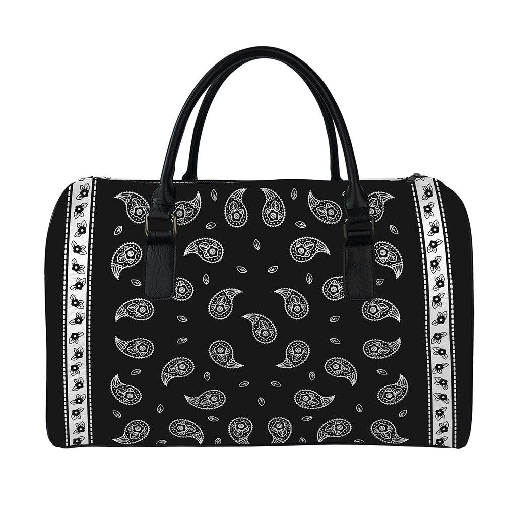 Black And White Bandana Print Leather Duffle Bag