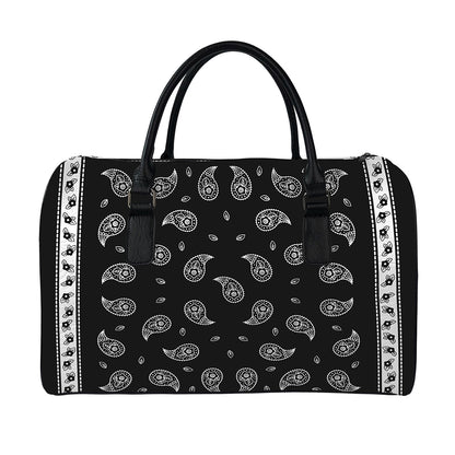 Black And White Bandana Print Leather Duffle Bag