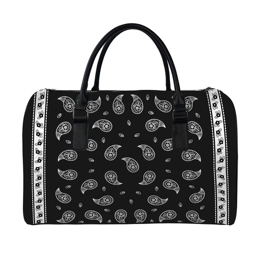 Black And White Bandana Print Leather Duffle Bag
