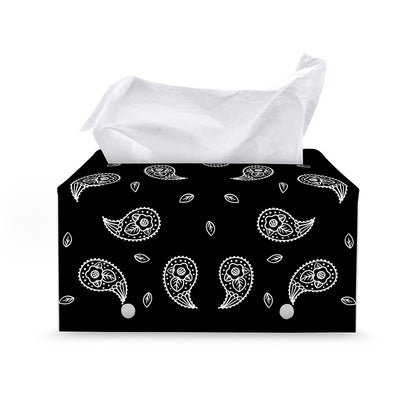 Black And White Bandana Print Leather Tissue Box Cover