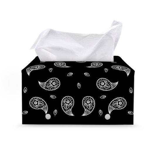 Black And White Bandana Print Leather Tissue Box Cover