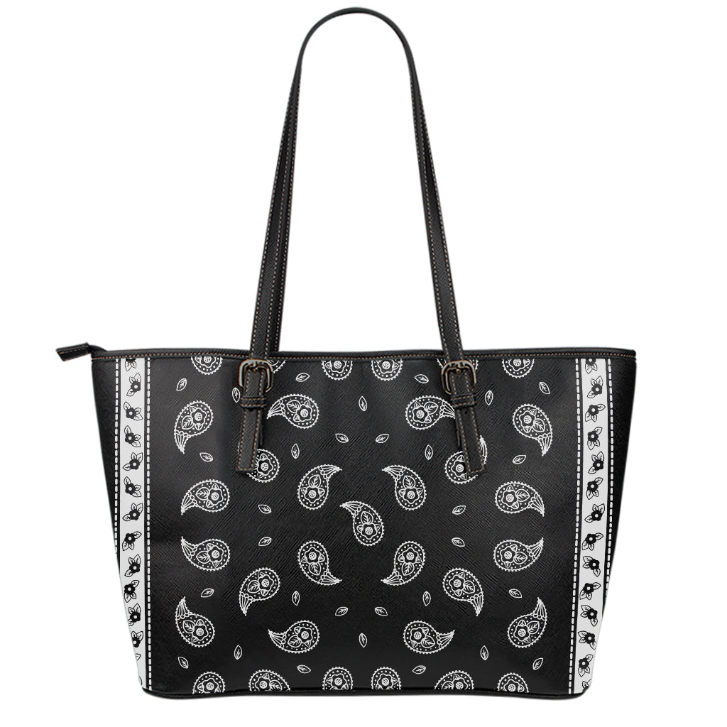 Black And White Bandana Print Leather Tote Bag