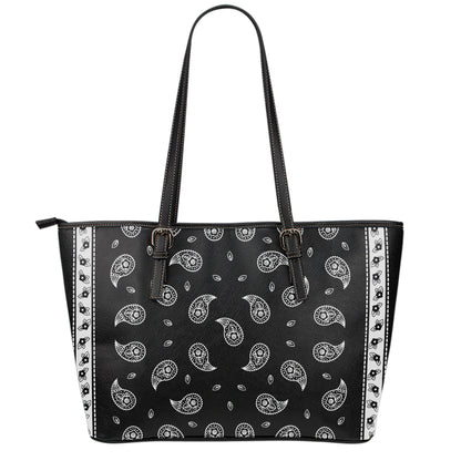 Black And White Bandana Print Leather Tote Bag