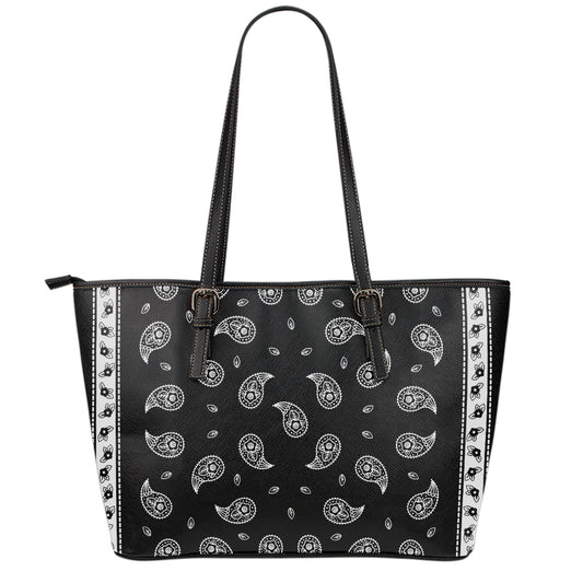 Black And White Bandana Print Leather Tote Bag