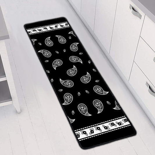 Black And White Bandana Print Long Kitchen Mat