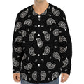 Black And White Bandana Print Long Sleeve Baseball Jersey