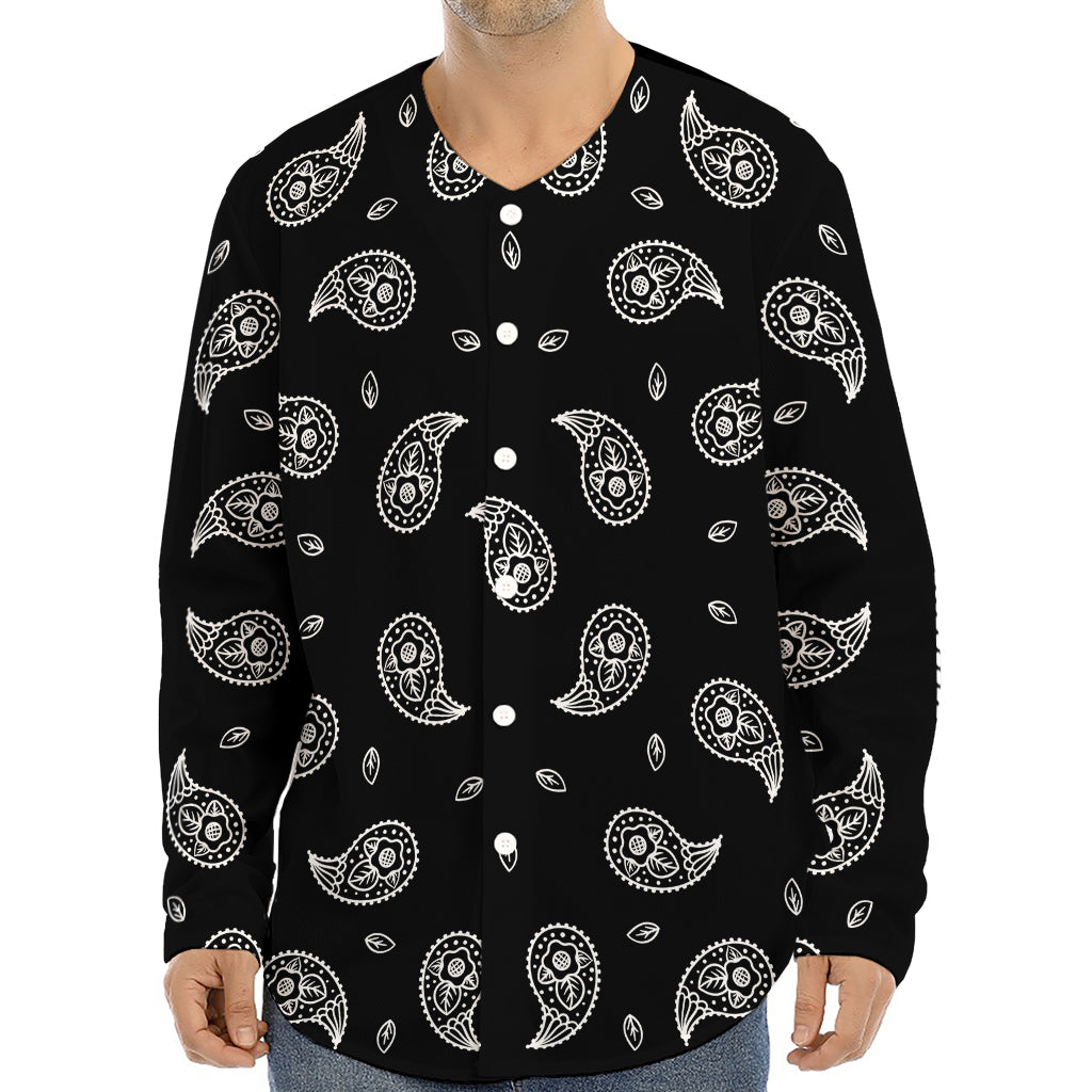 Black And White Bandana Print Long Sleeve Baseball Jersey