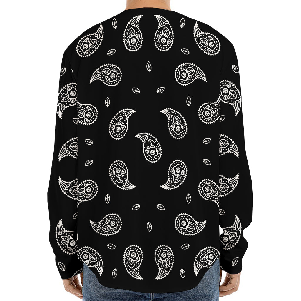 Black And White Bandana Print Long Sleeve Baseball Jersey