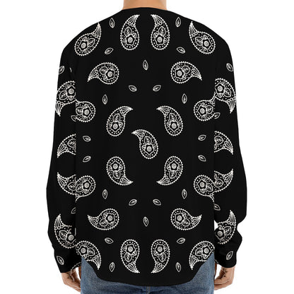 Black And White Bandana Print Long Sleeve Baseball Jersey